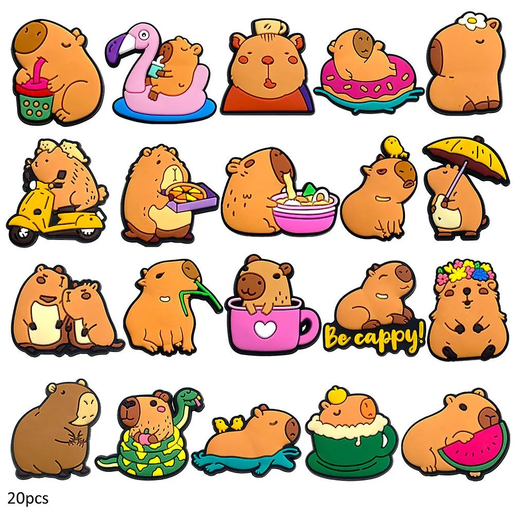 20Pcs Capybara Cartoon Shoes Charms For Croc Clogs Sandals Decoration Accessories Gifts