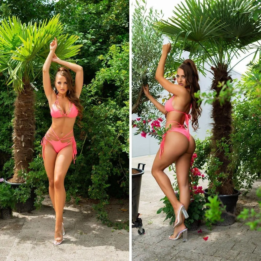 Bikini tanga felino coral neón