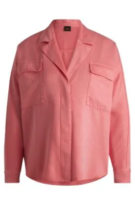 Blusa regular fit de lona suave con bolsillos en el pecho