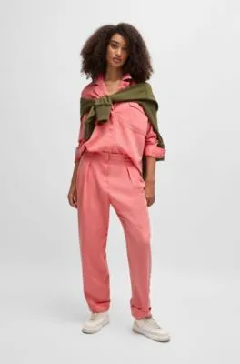 Blusa regular fit de lona suave con bolsillos en el pecho