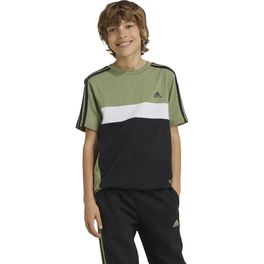 CAMISETA ADIDAS TIBERIO 3 BANDAS COLORBLOCK NEGRO VERDE BLANCAS IW3493 T SHIRT NIÑO