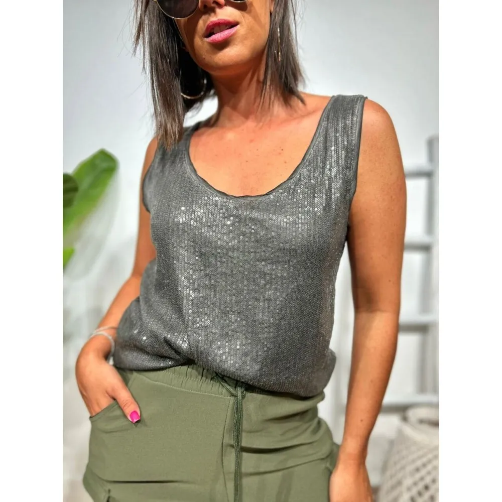 Camiseta Lentejuelas LUCYLANE Antracita