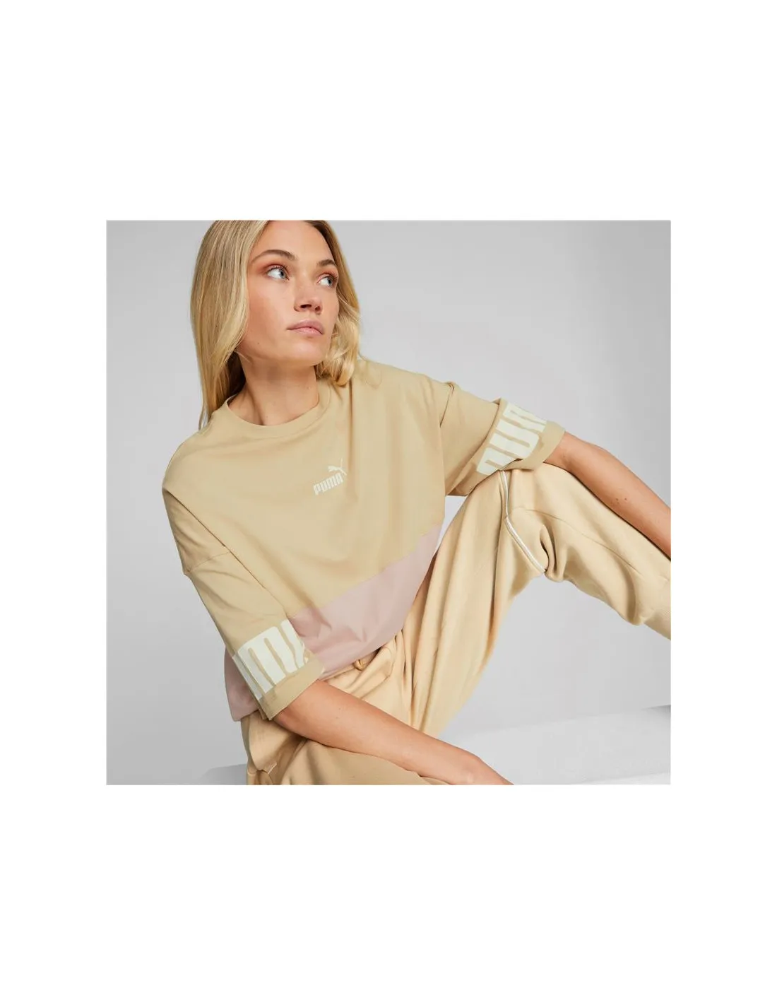 Camiseta Puma Power Colorblock Mujer Beige