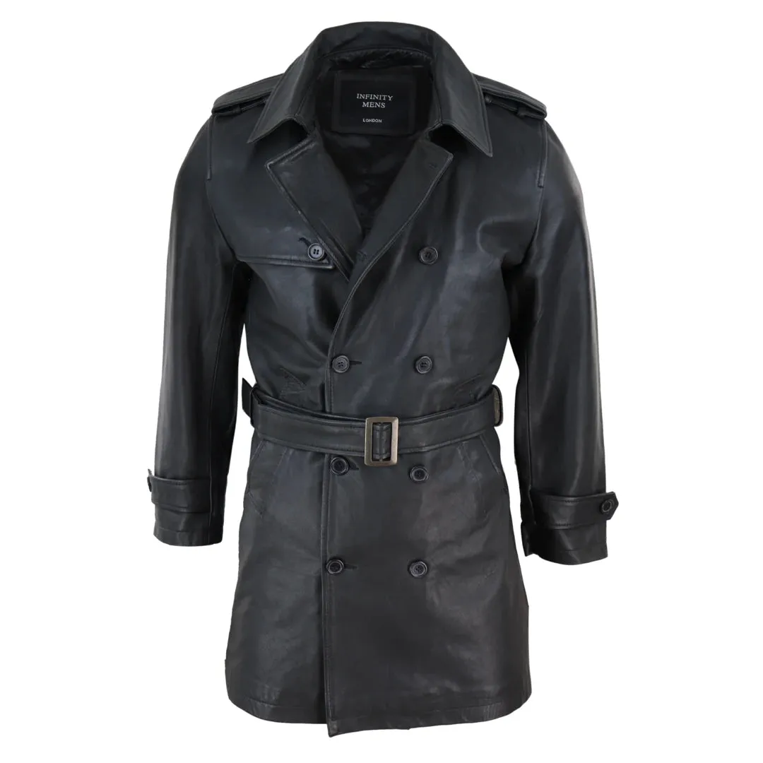 Chaqueta 3/4 de largo negra de cuero Napa suave para hombre Estilo clásica