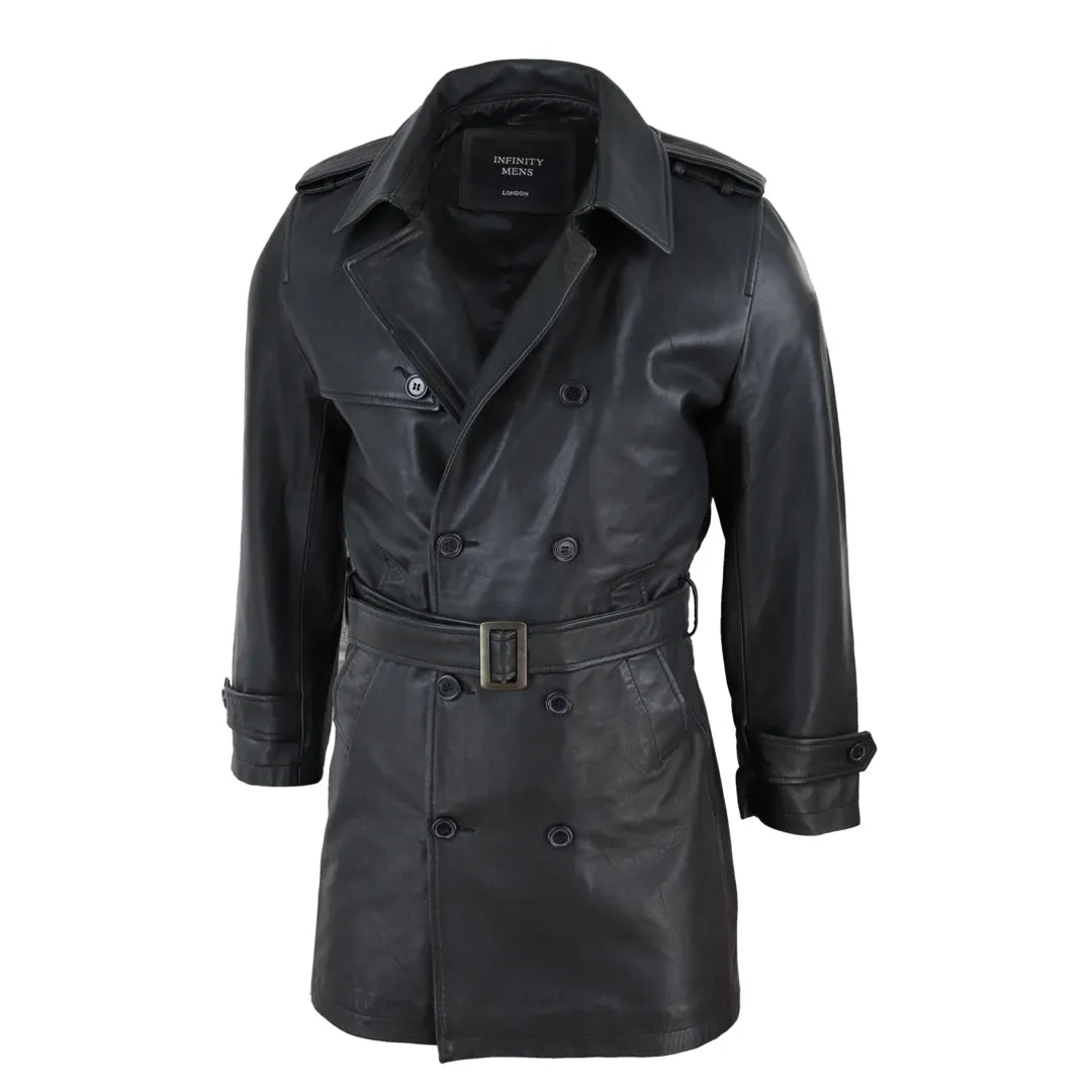 Chaqueta 3/4 de largo negra de cuero Napa suave para hombre Estilo clásica
