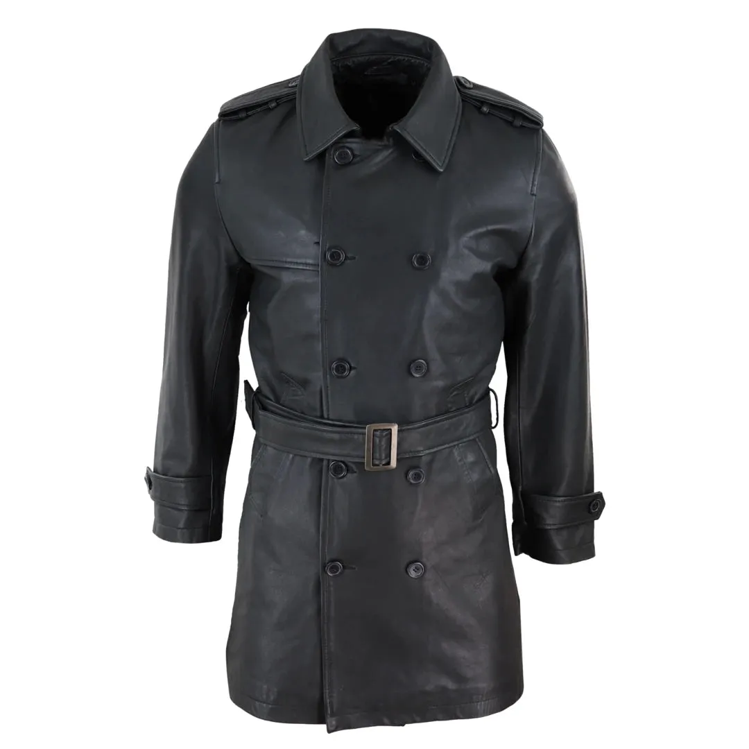 Chaqueta 3/4 de largo negra de cuero Napa suave para hombre Estilo clásica
