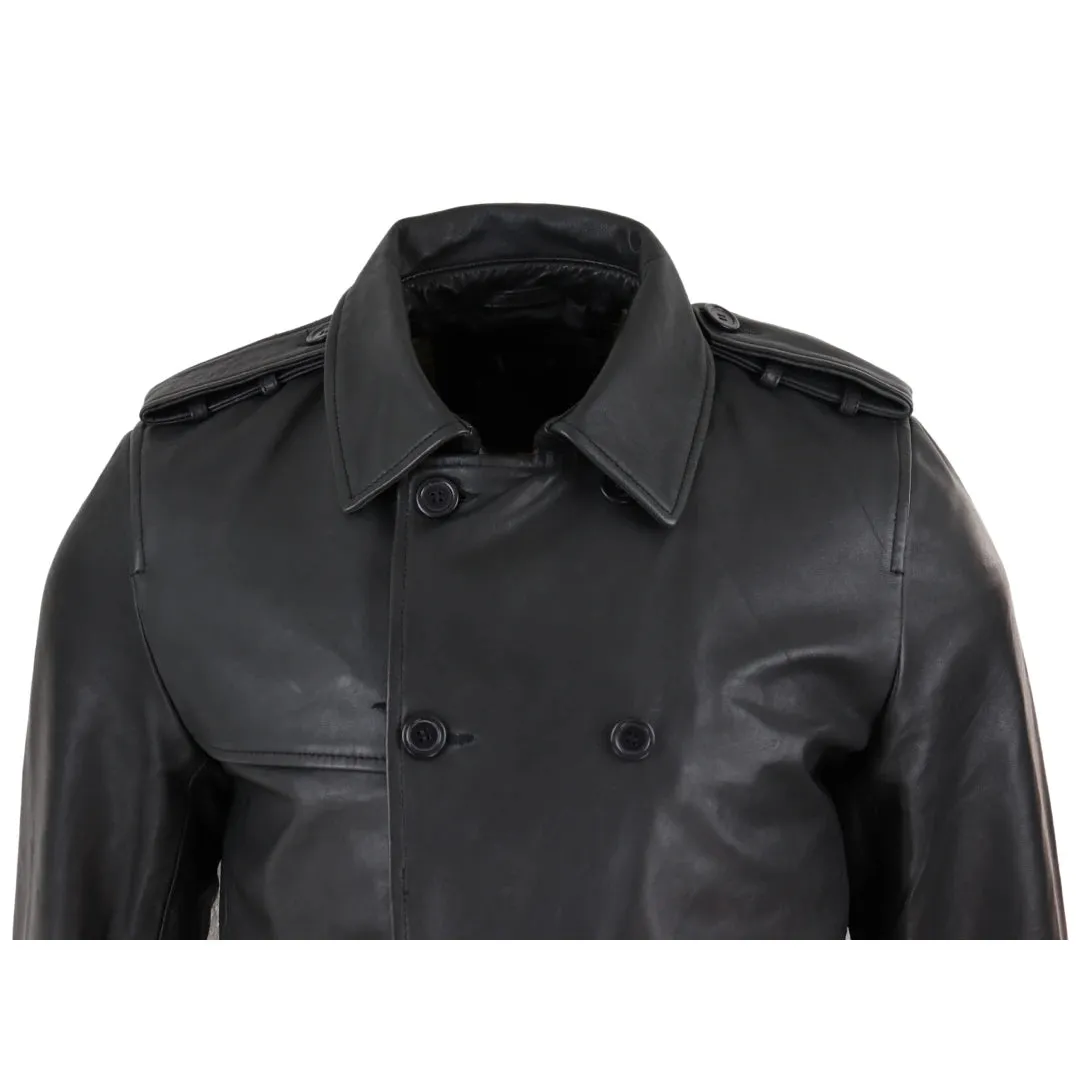Chaqueta 3/4 de largo negra de cuero Napa suave para hombre Estilo clásica