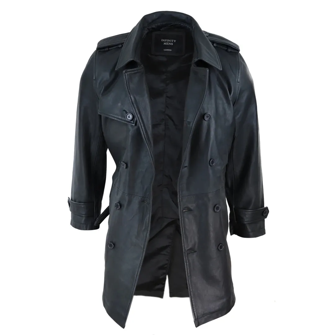 Chaqueta 3/4 de largo negra de cuero Napa suave para hombre Estilo clásica