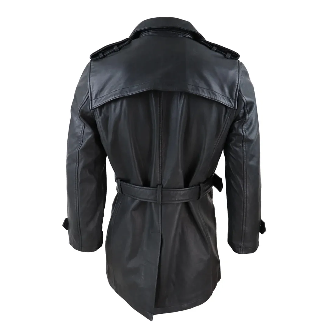 Chaqueta 3/4 de largo negra de cuero Napa suave para hombre Estilo clásica