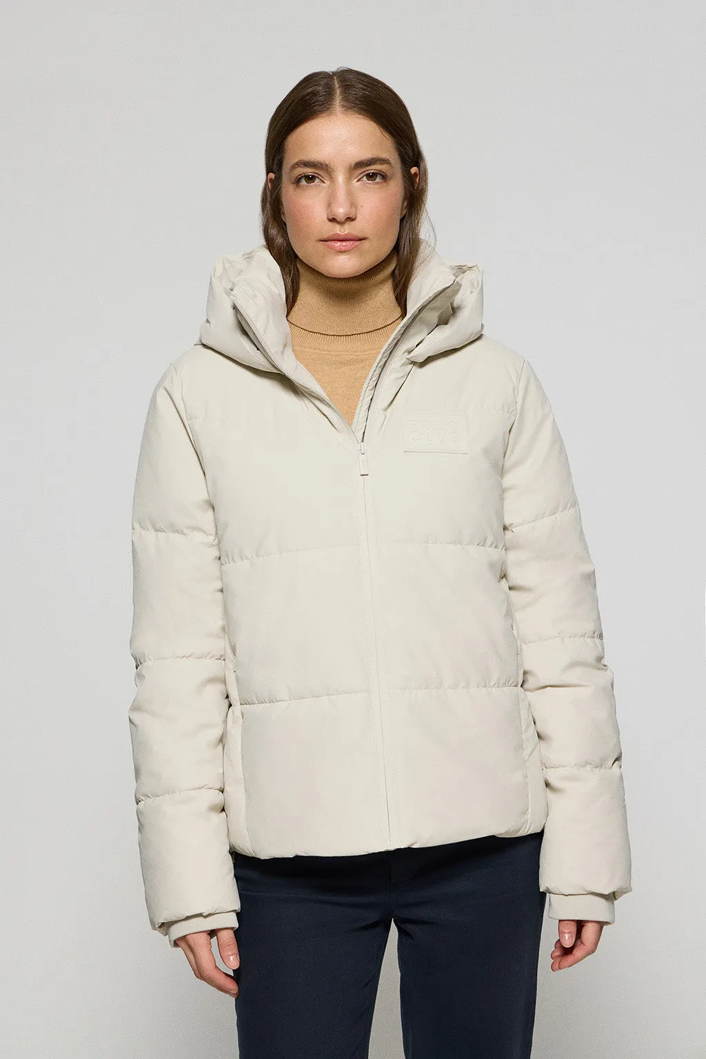 Chaqueta acolchada gris Glacier de capucha fija y detalles Polo Club