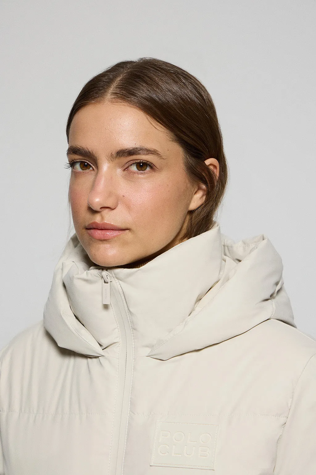 Chaqueta acolchada gris Glacier de capucha fija y detalles Polo Club