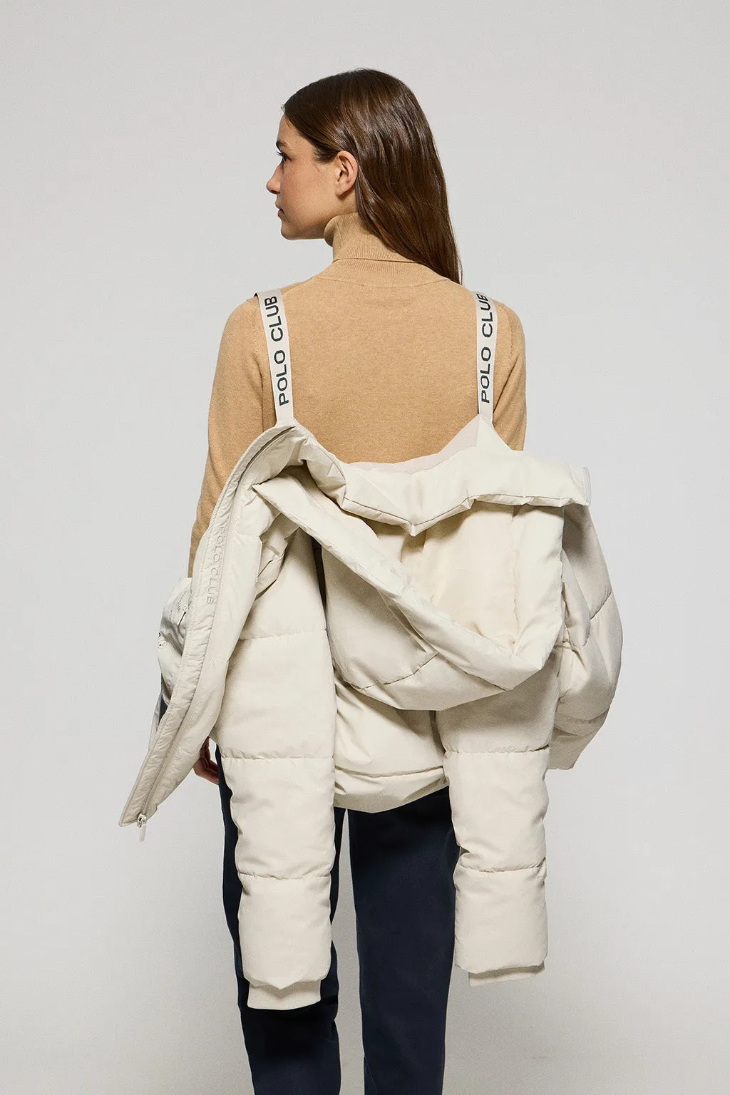 Chaqueta acolchada gris Glacier de capucha fija y detalles Polo Club