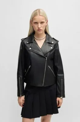 Chaqueta biker regular fit en piel con cremallera asimétrica