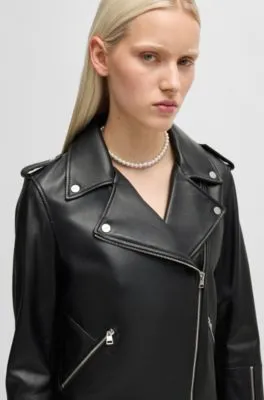 Chaqueta biker regular fit en piel con cremallera asimétrica
