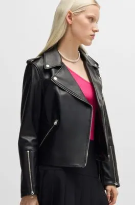 Chaqueta biker regular fit en piel con cremallera asimétrica