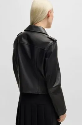 Chaqueta biker regular fit en piel con cremallera asimétrica