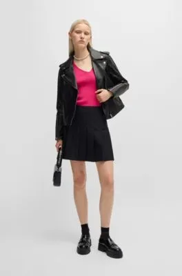Chaqueta biker regular fit en piel con cremallera asimétrica