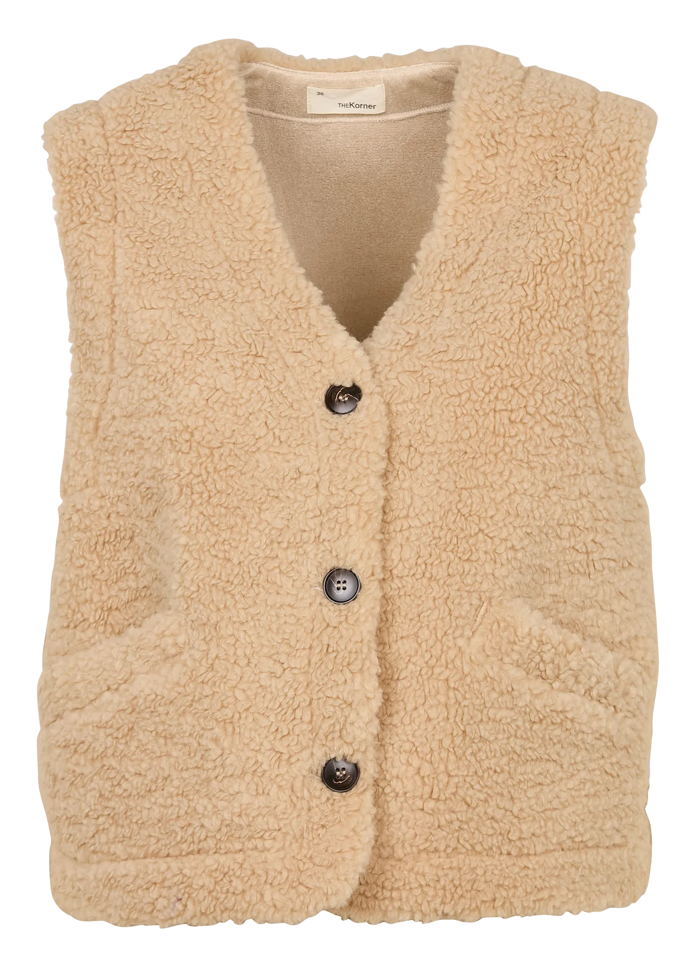 Chaqueta corta recta con cuello en V. en beige