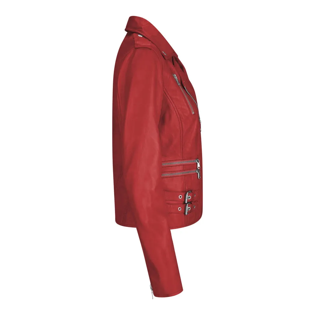 Chaqueta de motociclista de cuero real suave estilo carreras para mujer