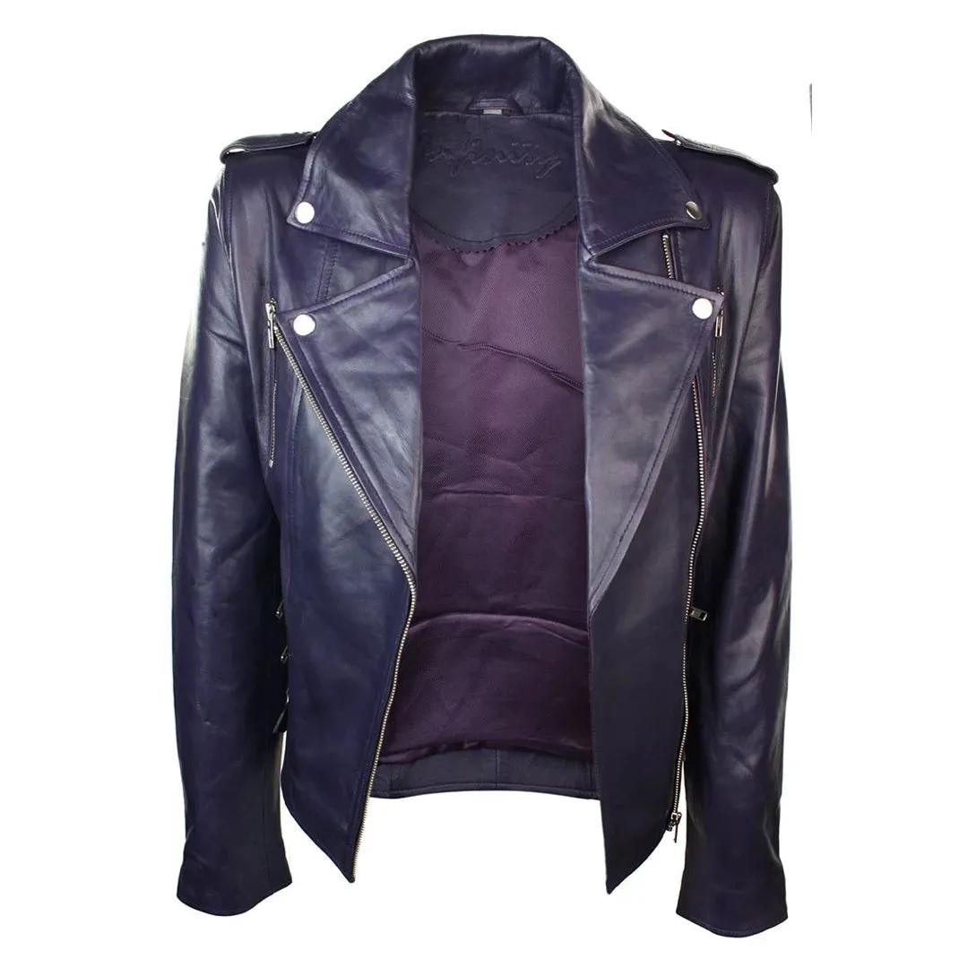Chaqueta de motociclista de cuero real suave estilo carreras para mujer