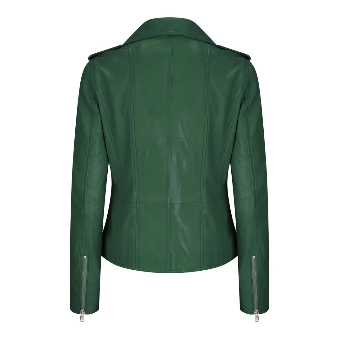 Chaqueta de motociclista de cuero real suave estilo carreras para mujer
