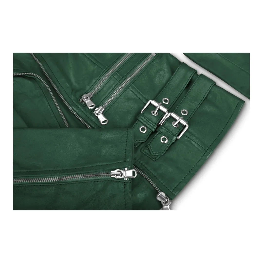 Chaqueta de motociclista de cuero real suave estilo carreras para mujer