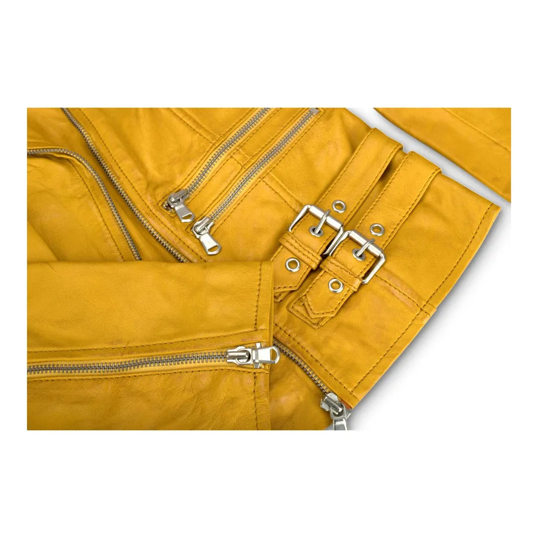 Chaqueta de motociclista de cuero real suave estilo carreras para mujer