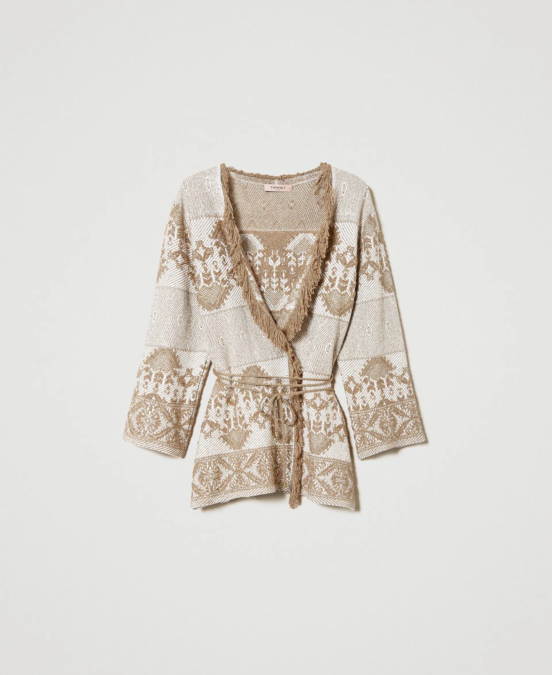 Chaqueta de punto jacquard con flecos