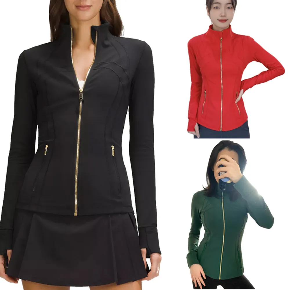 Chaqueta de yoga para mujeres Defina con la cremallera dorada Sport Coat Fitness Gym Gymwear Roting Active Sports Top Tope Solid