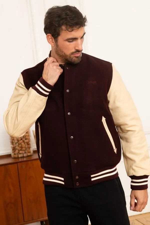 Chaqueta Hombre Schott Lc8705 Bordeaux/Beige