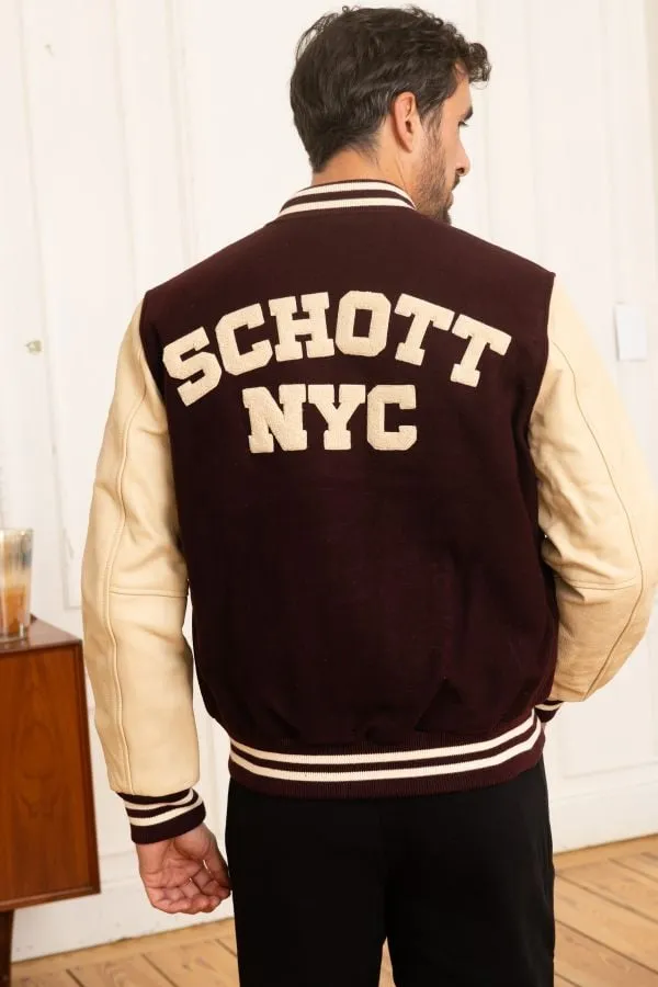 Chaqueta Hombre Schott Lc8705 Bordeaux/Beige