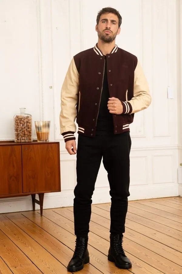 Chaqueta Hombre Schott Lc8705 Bordeaux/Beige