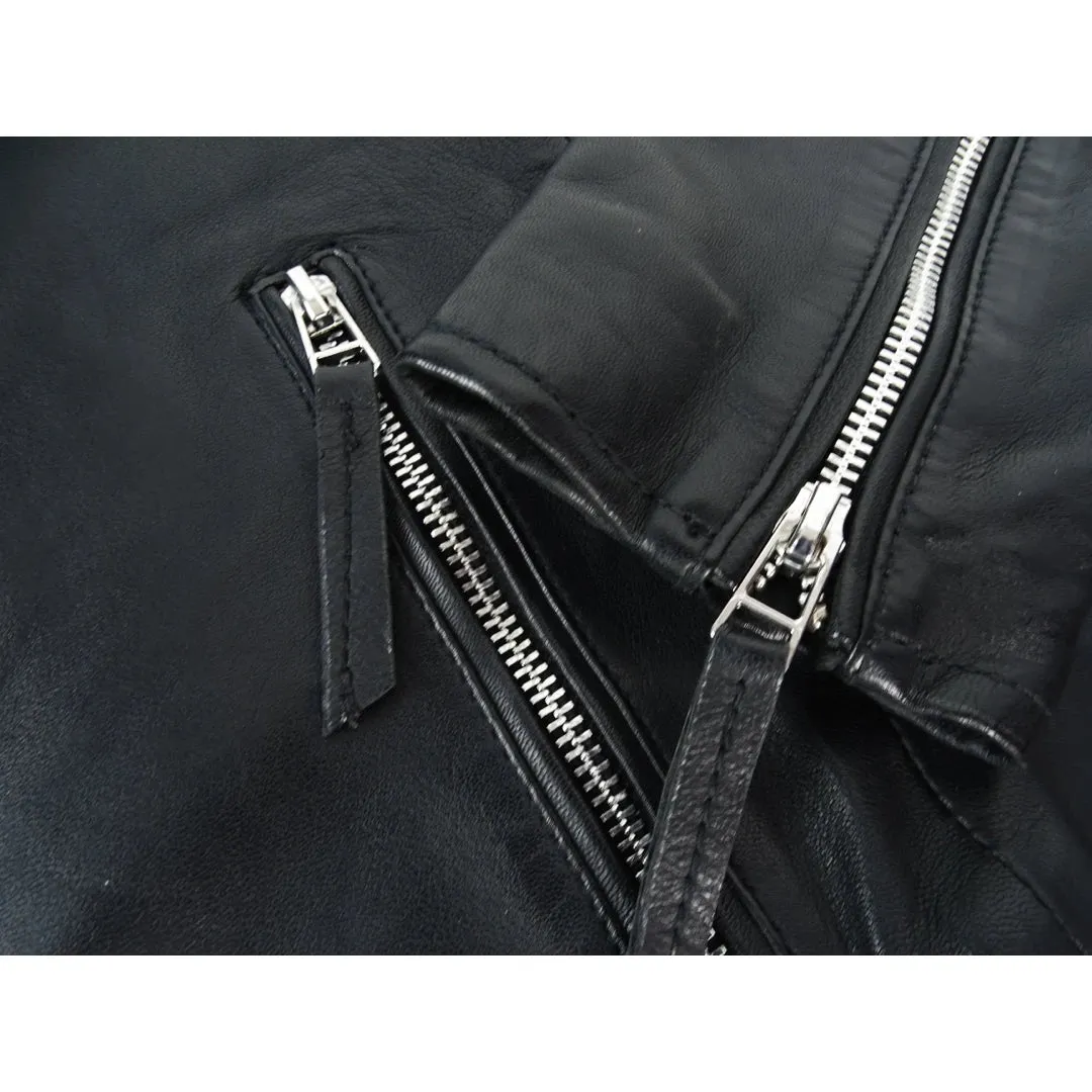 Chaqueta motorista de cuero real estilo clásico en color negro para mujer