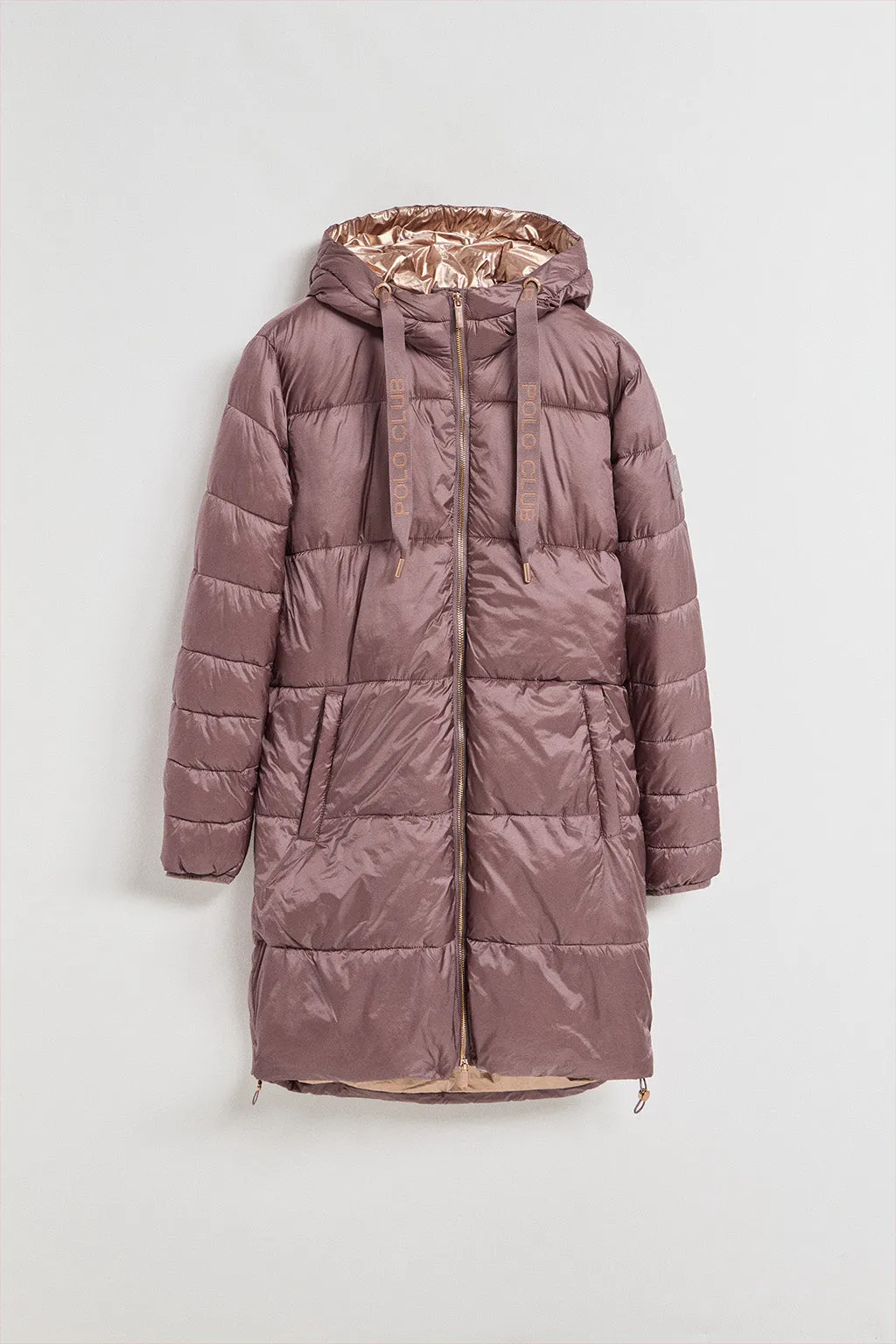 Chaqueta rosa taupe larga y acolchada Rose de capucha fija y detalles Polo Club