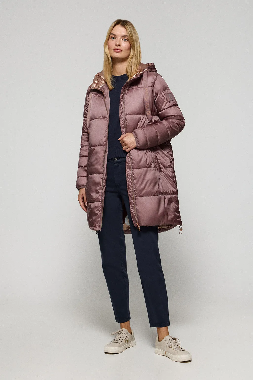 Chaqueta rosa taupe larga y acolchada Rose de capucha fija y detalles Polo Club