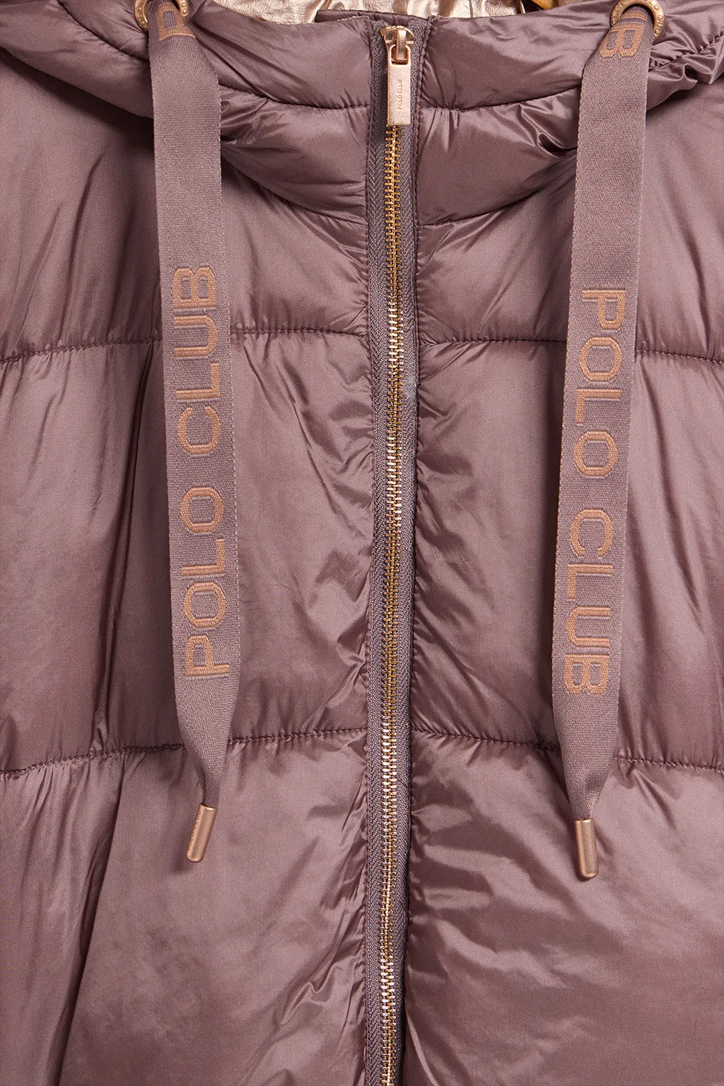 Chaqueta rosa taupe larga y acolchada Rose de capucha fija y detalles Polo Club