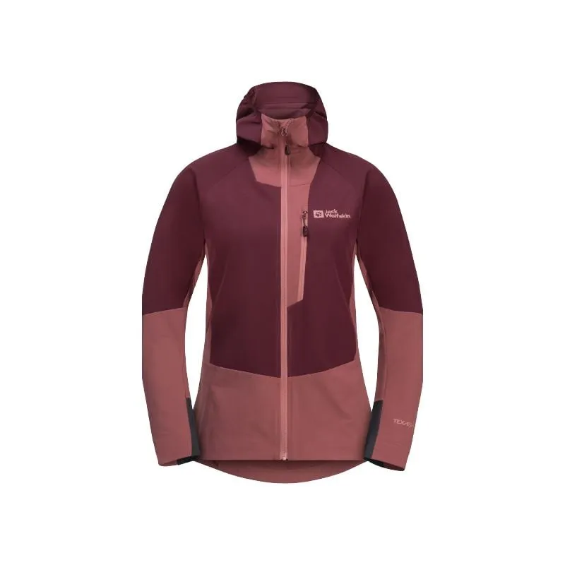 Chaqueta Softshell JACK WOLSKINS ALPSPITZE HOODY para mujer (Granate oscuro)