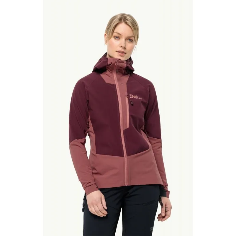 Chaqueta Softshell JACK WOLSKINS ALPSPITZE HOODY para mujer (Granate oscuro)