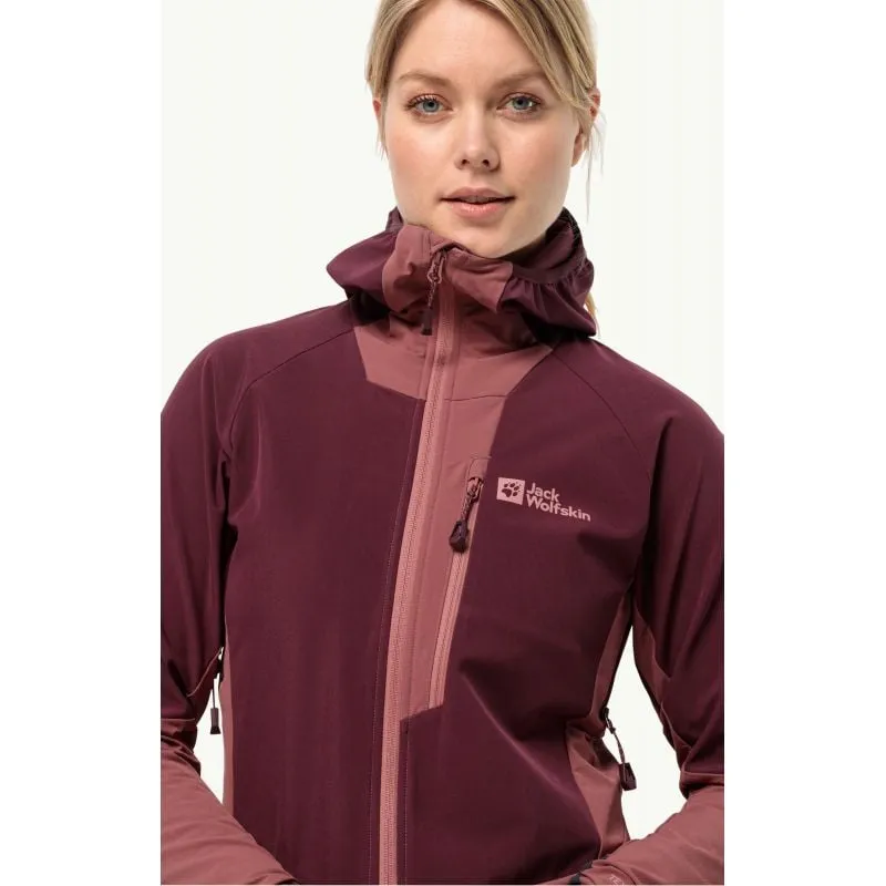 Chaqueta Softshell JACK WOLSKINS ALPSPITZE HOODY para mujer (Granate oscuro)