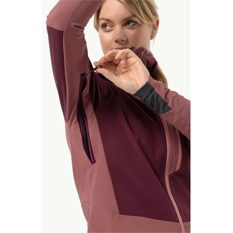 Chaqueta Softshell JACK WOLSKINS ALPSPITZE HOODY para mujer (Granate oscuro)