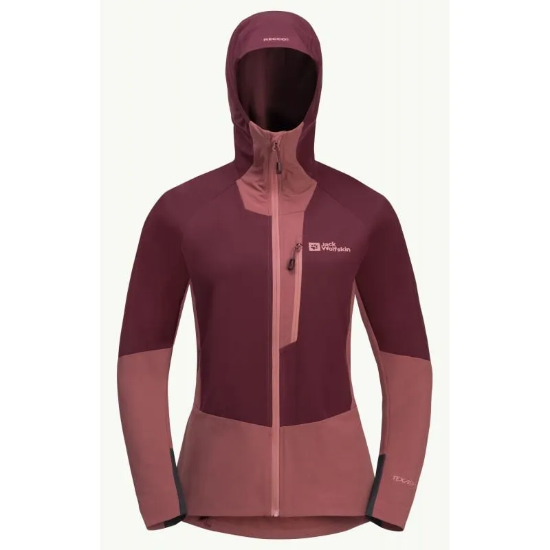 Chaqueta Softshell JACK WOLSKINS ALPSPITZE HOODY para mujer (Granate oscuro)