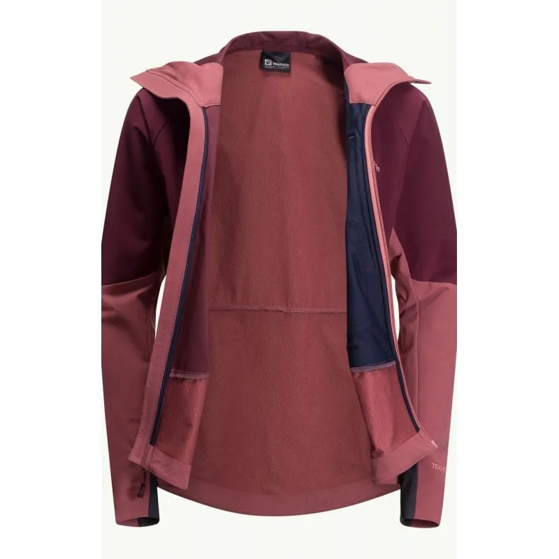 Chaqueta Softshell JACK WOLSKINS ALPSPITZE HOODY para mujer (Granate oscuro)