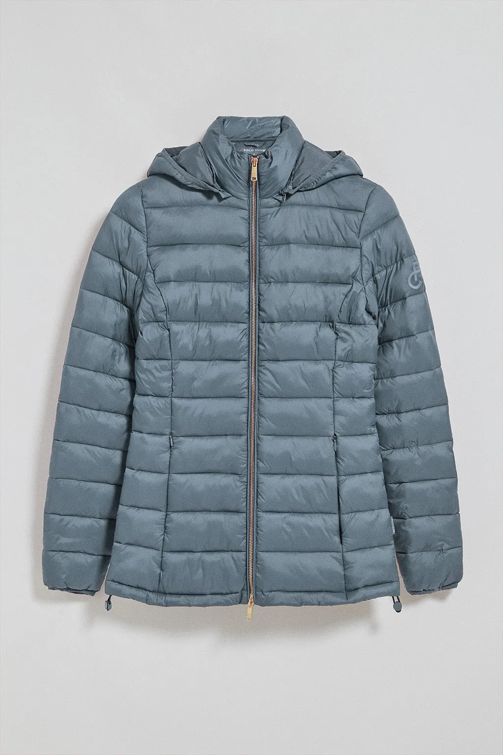 Chaqueta ultralight azul denim Cintia de capucha extraíble y bordado PC