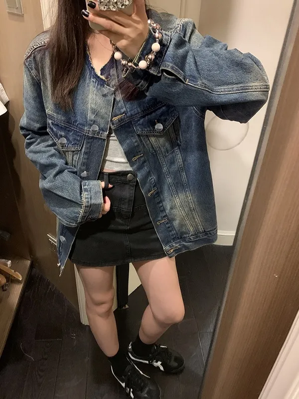 Chaqueta vaquera desgastada Hip Pop