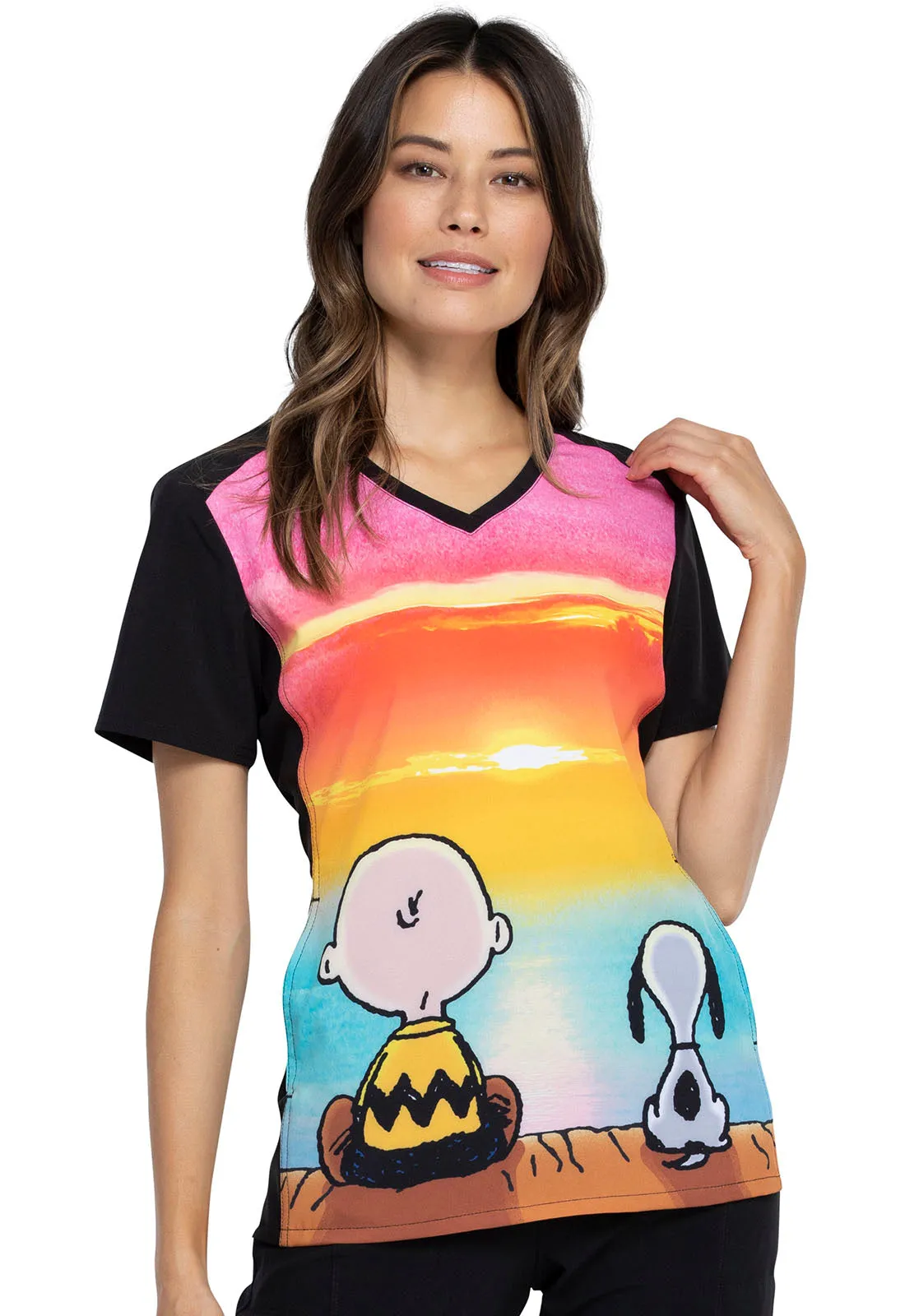CHARLIE BROWN VNECK TOP IN SUNSET
