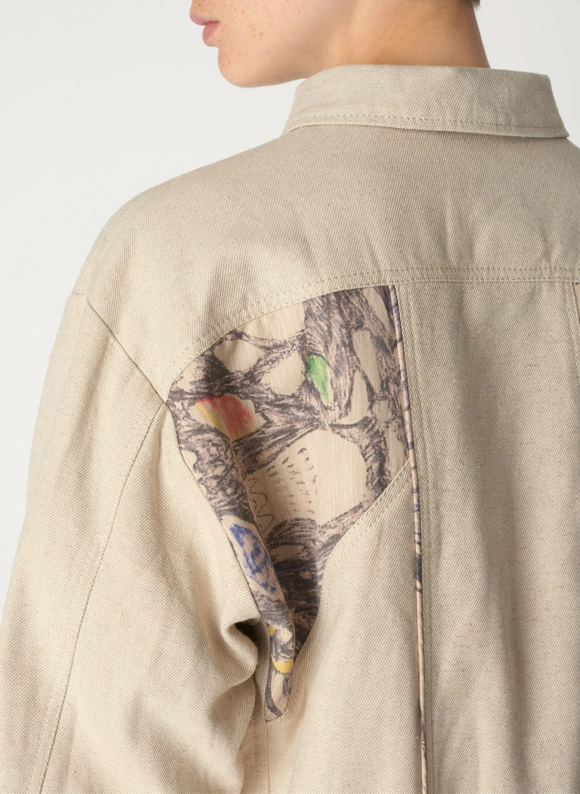 COTELAC Chaqueta recta de mezcla de algodón estampada en blanco