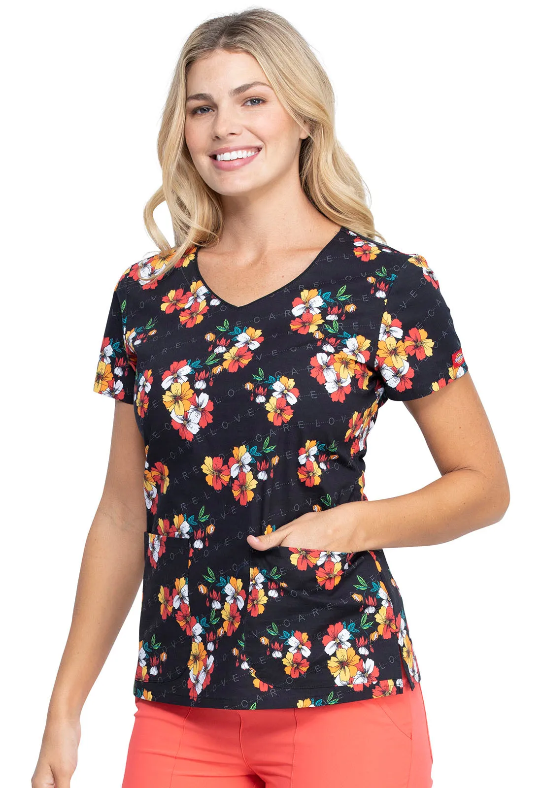 DICKIES VNECK TOP IN CARING CLUSTERS