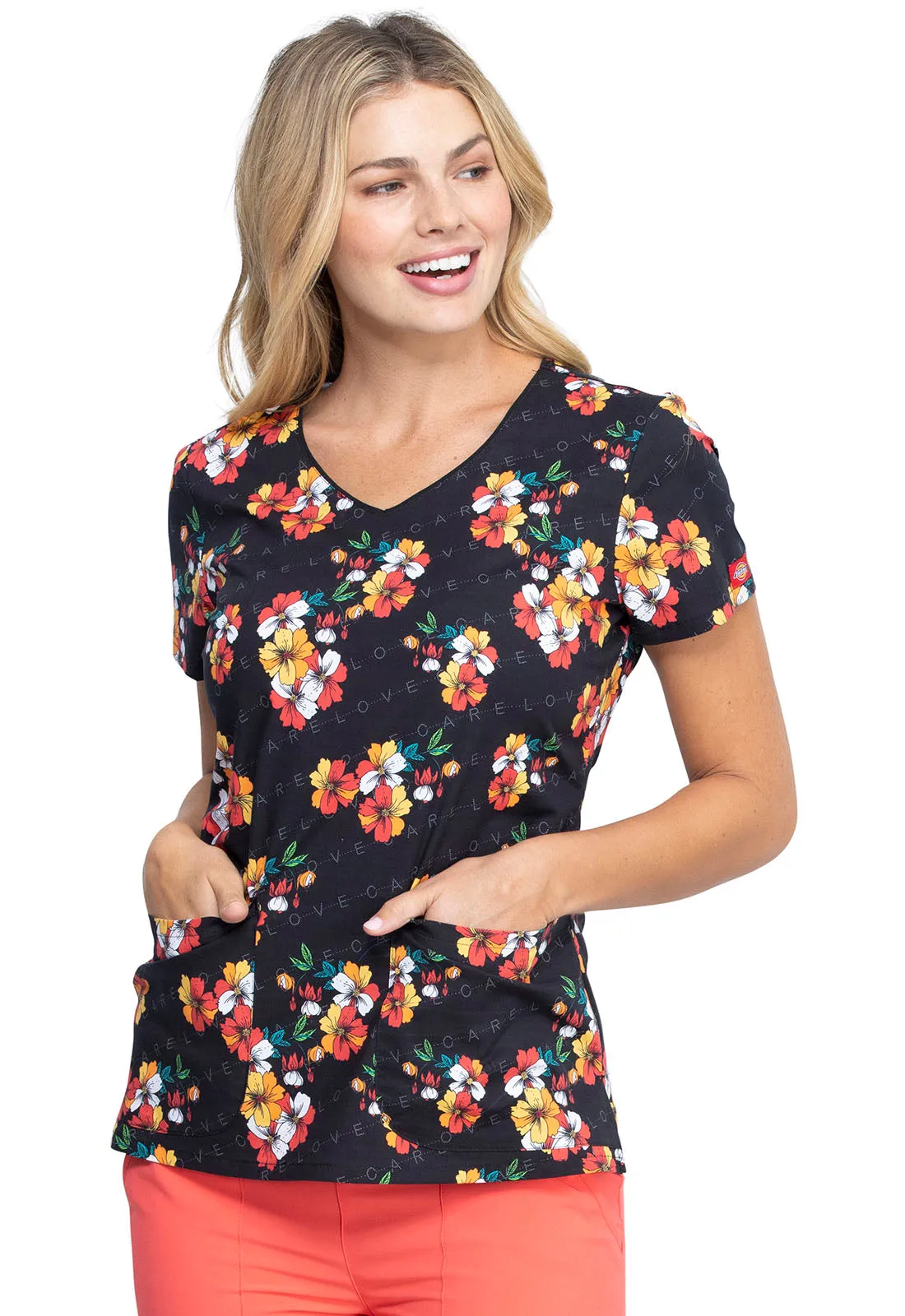 DICKIES VNECK TOP IN CARING CLUSTERS
