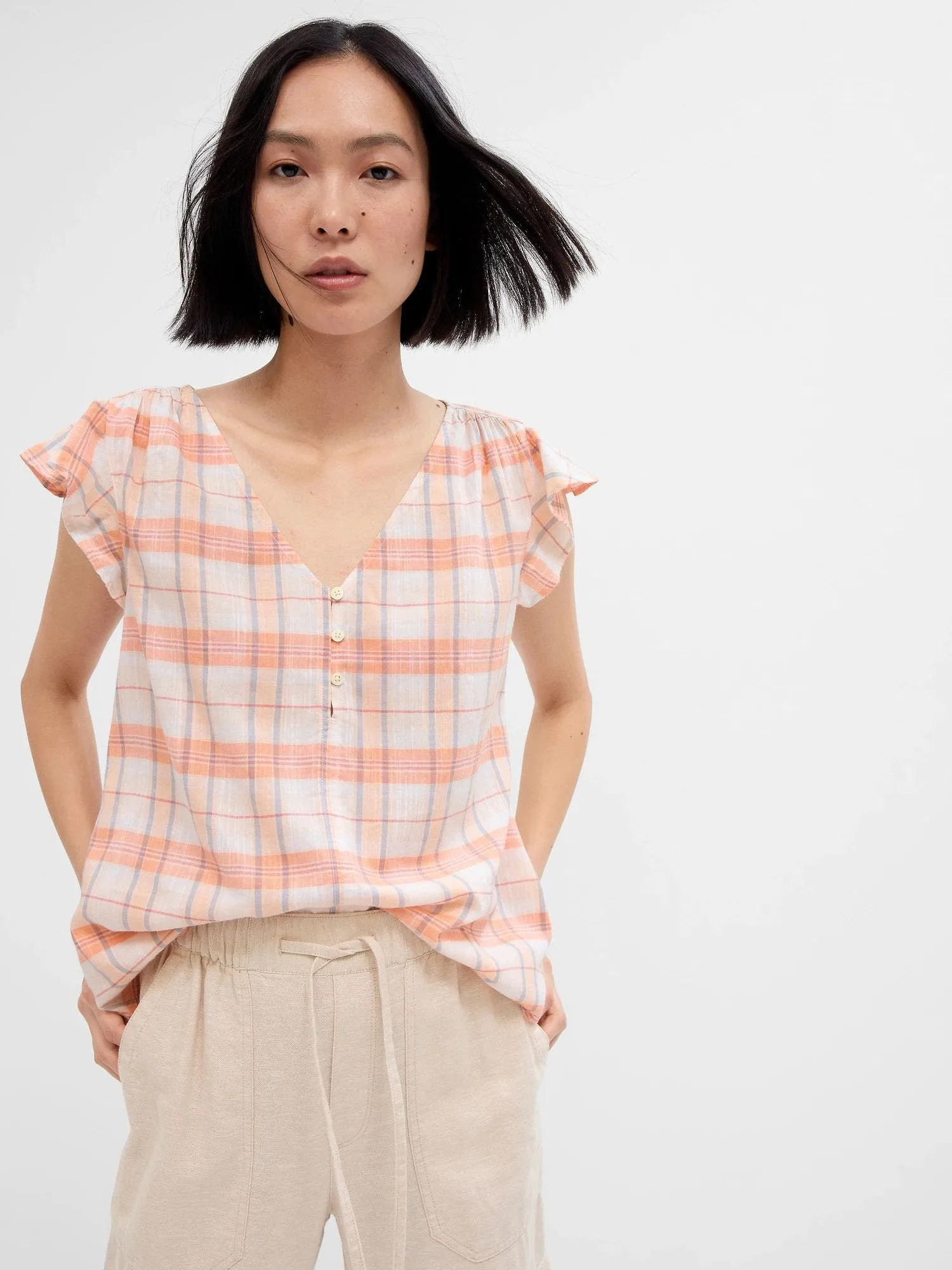 GAP Blusa GAP Cuello En V Manga con Vuelo Mujer