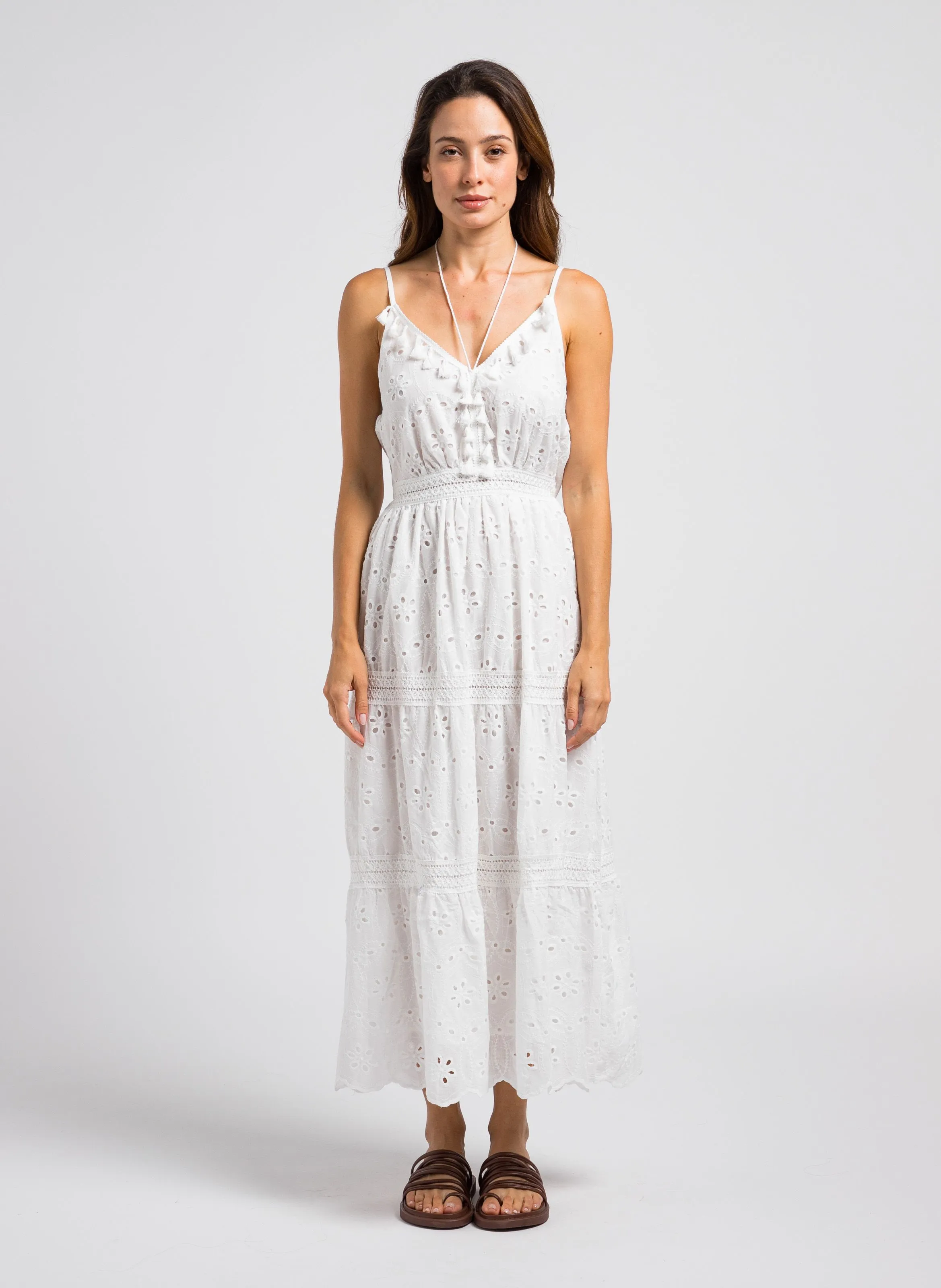 KARL MARC JOHN ROSE  VESTIDO DE TIRANTES BORDADO DE ALGODóN EN BLANCO